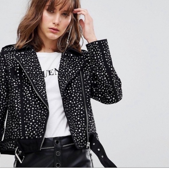 ASOS studded denim moto jacket NWT - Picture 4 of 6